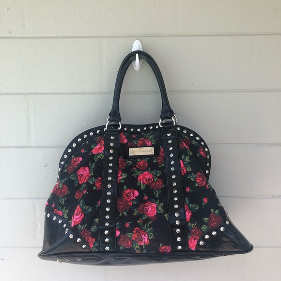 Betsey Johnson Handbags - Betsey Johnson Tote Bag Overnight Bag Roses Studs